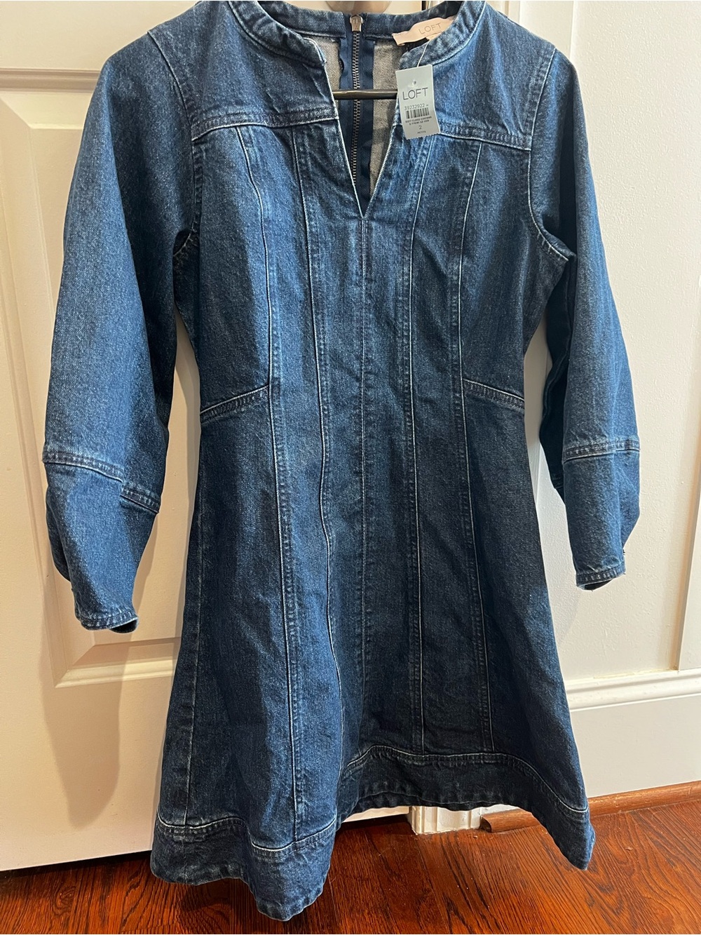 LOFT Dark Blue Denim Dress with Notch Neck